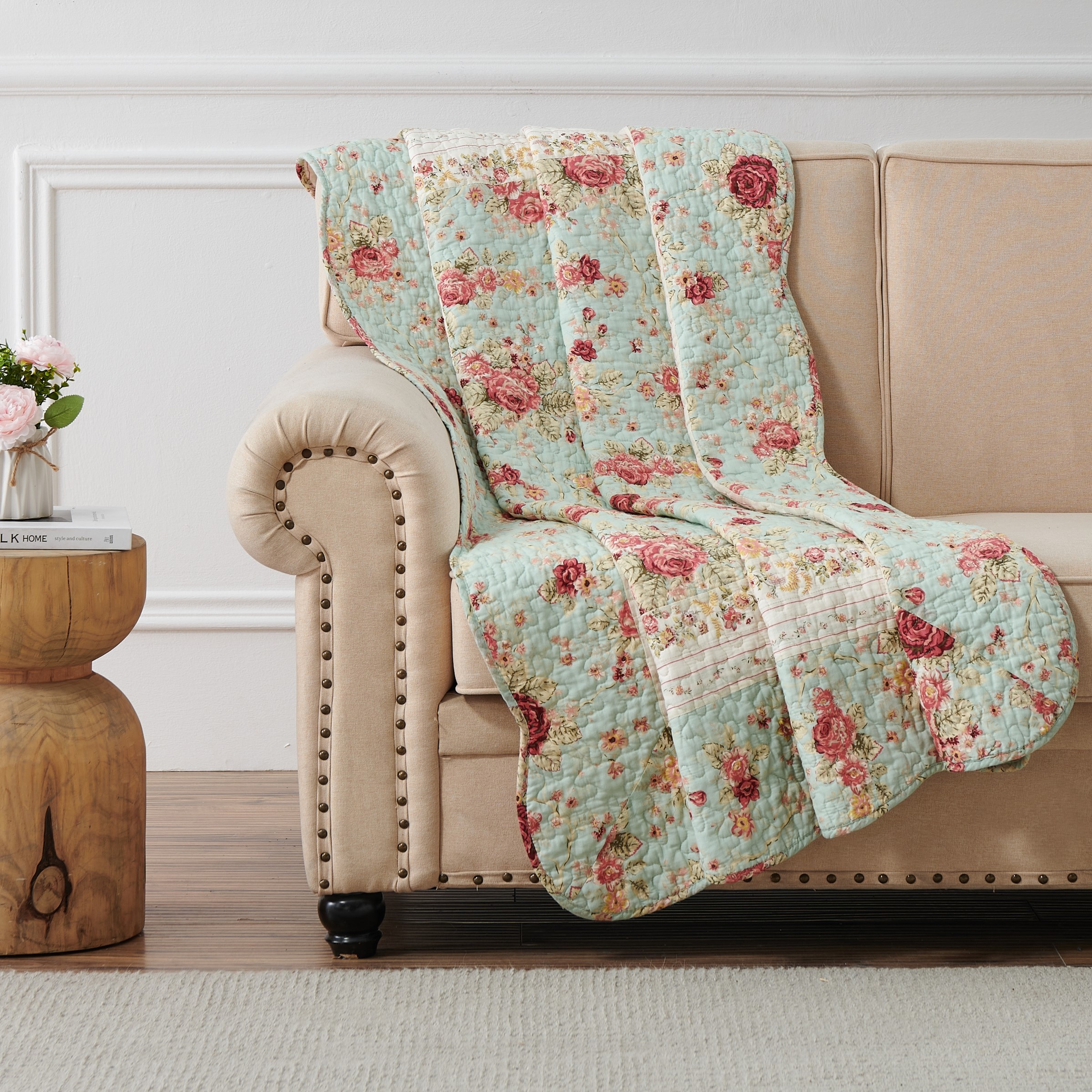 Greenland Home Fashions Antique Rose 100 Percent Cotton Quilted Throw Blanket